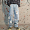 fake two piece hole straight distressed jeans