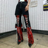 Heavy industry racing flame net yarn reflective stitching strap Girl flared pants