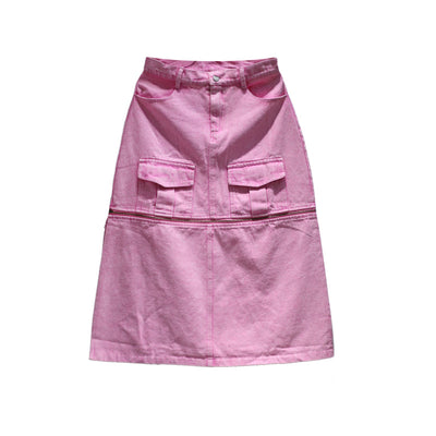pink washing heavy design high waist a-line skirt