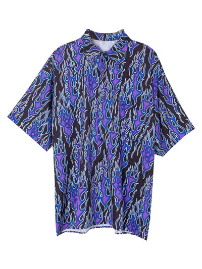 Retro flame print short-sleeved shirt in 3 colors