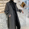 Plaid check single breasted long knee length PU leather finish Trench coat Mac jacket