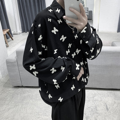 butterfly printed casual drape shirt