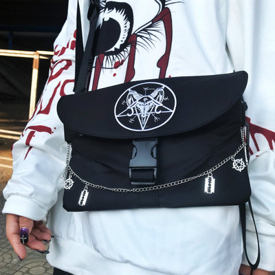 Dark Gothic Rock Pentagram Chain Pendant Funeral Cross Envelope small Bag