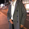 Mid-length suit collar plaid check loose woolen coat