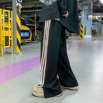 Straight reflective stripe finish track joggers casual pants in 3 colors