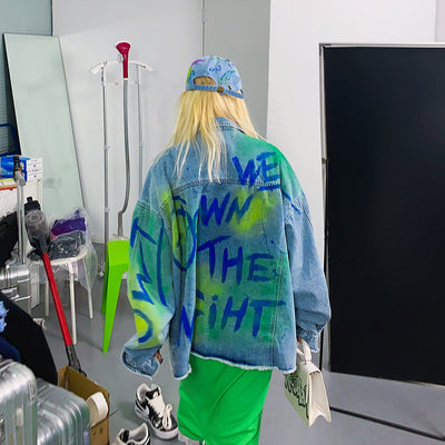 Long sleeve graffiti oversize denim Girl jacket