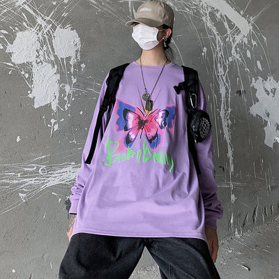 round neck butterfly printed loose sweater