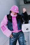 Faux Fur Warm Thick Pink PU Short Cotton Jacket