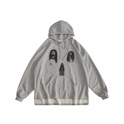 Ghost print creepy pullover paranormal graphic hoodie