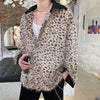 Long sleeve fluffy finish leopard animal print shirt in brown