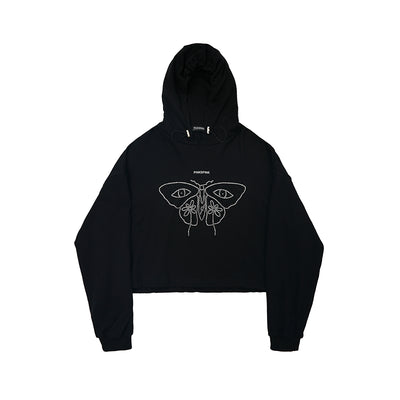 Dark butterfly daisy rhinestone short loose fit hoodie