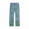 Distressed graffiti spray painted jeans in green