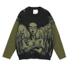 Loose boxy fit unusual creepy human knitted sweater in green