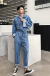 Retro utility look tooling suit Men denim jeans jumpsuit