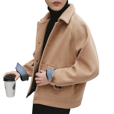 Single breasted Korean version retro simple loose woolen coat