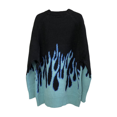 loose fit blue flame unisex premium knitted sweater in blue