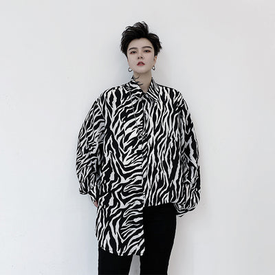 Zebra pattern long-sleeved loose shirt