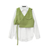 Small vest top stitching long-sleeved loose Fit two-piece Girl shirt set