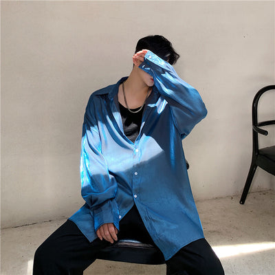 polarized loose fit luminous party shirt in bright blue