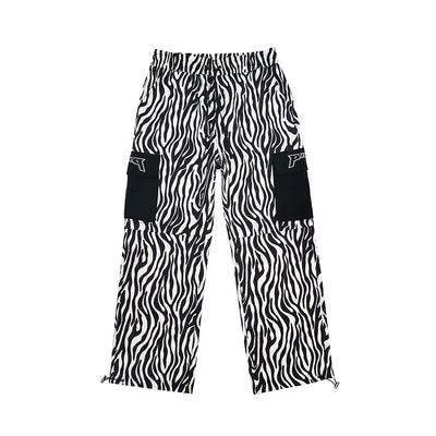 Zebra pattern embroidered pockets girl pants