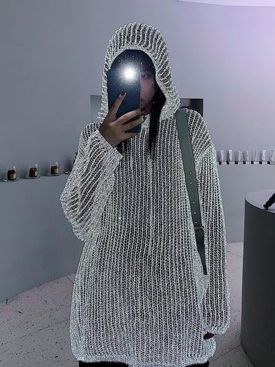 Reflective knitted hooded sweater