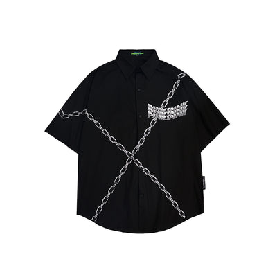 chain street loose printed shirt in black