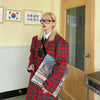 British style vintage red loose mid-length woolen Girl coat