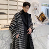 Plaid check single breasted long knee length PU leather finish Trench coat Mac jacket