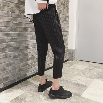 Pinstripe Cropped length Korean skater ankle smart trousers