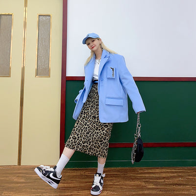 High Waist leopard animal print Korean Mid-length Girl Skirt