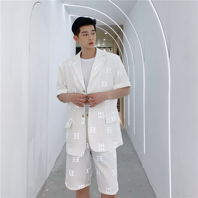 Summer reflective printing short-sleeved two-piece suit